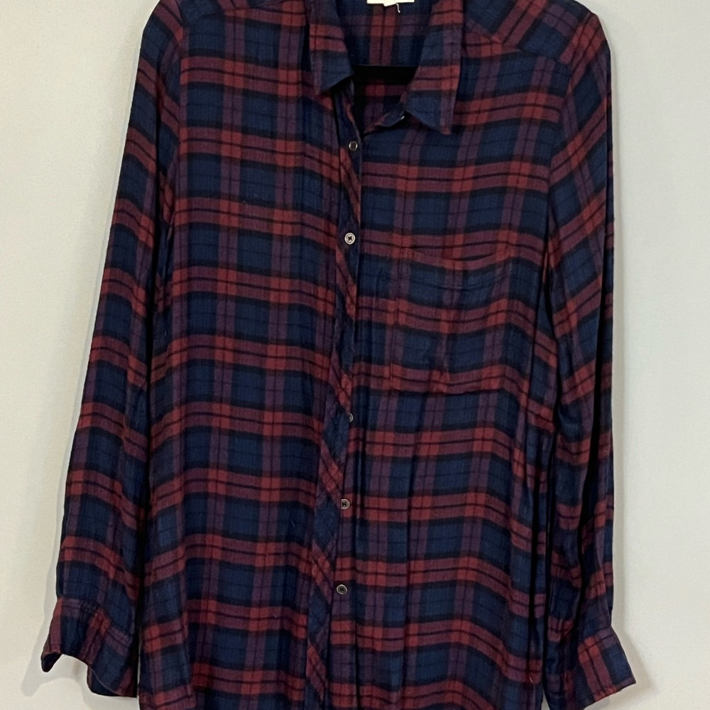 MELLODAY Plaid Button Down Shirt - Navy and Red